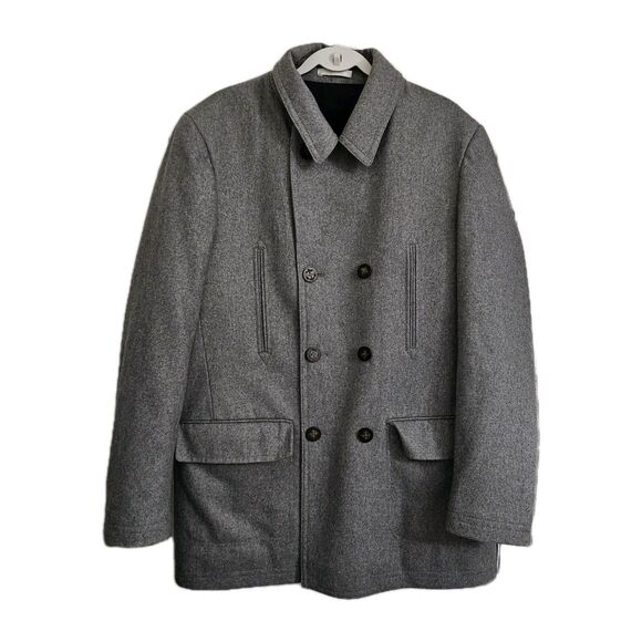 Lauren Ralph Lauren Peacoat Mens 42 Long Gray Double-Breasted Wool Jacket 42L - Picture 1 of 13